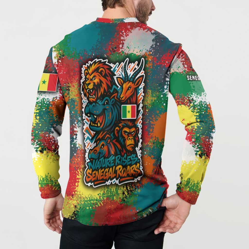 Senegal Button Sweatshirt with Colorful Wildlife Graffiti and Nature Rises Roars Design - Wonder Print Shop
