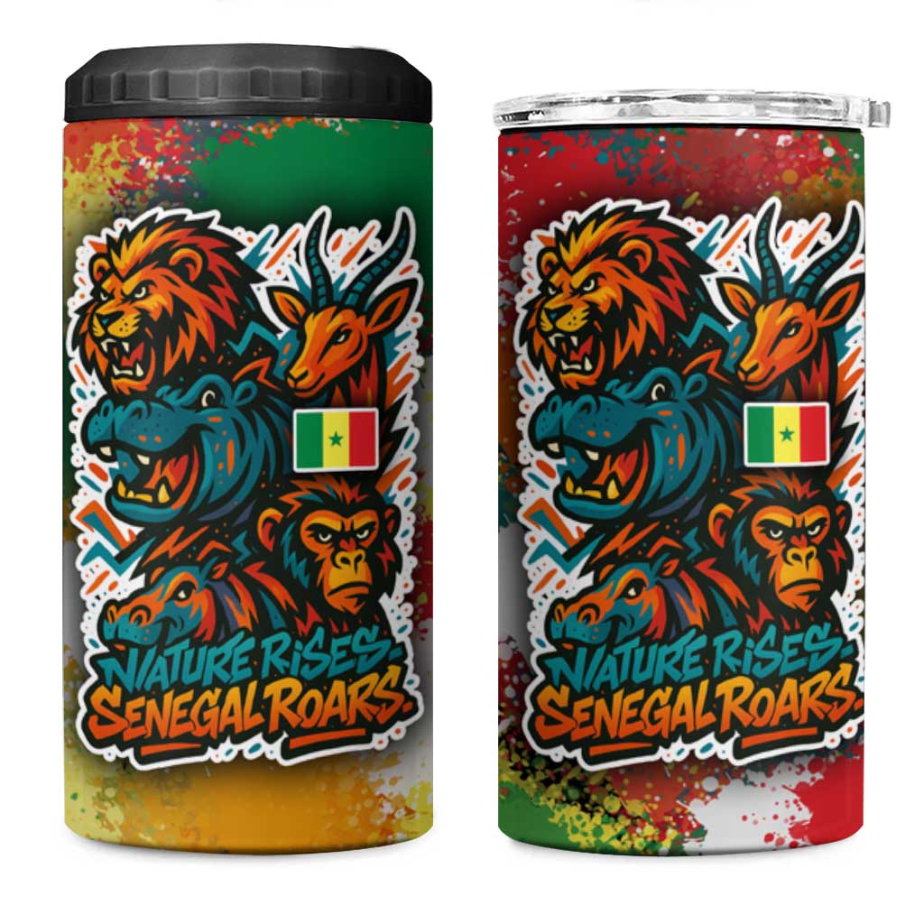 Senegal 4 in 1 Can Cooler Tumbler with Colorful Wildlife Graffiti and Nature Rises Roars Design - Wonder Print Shop