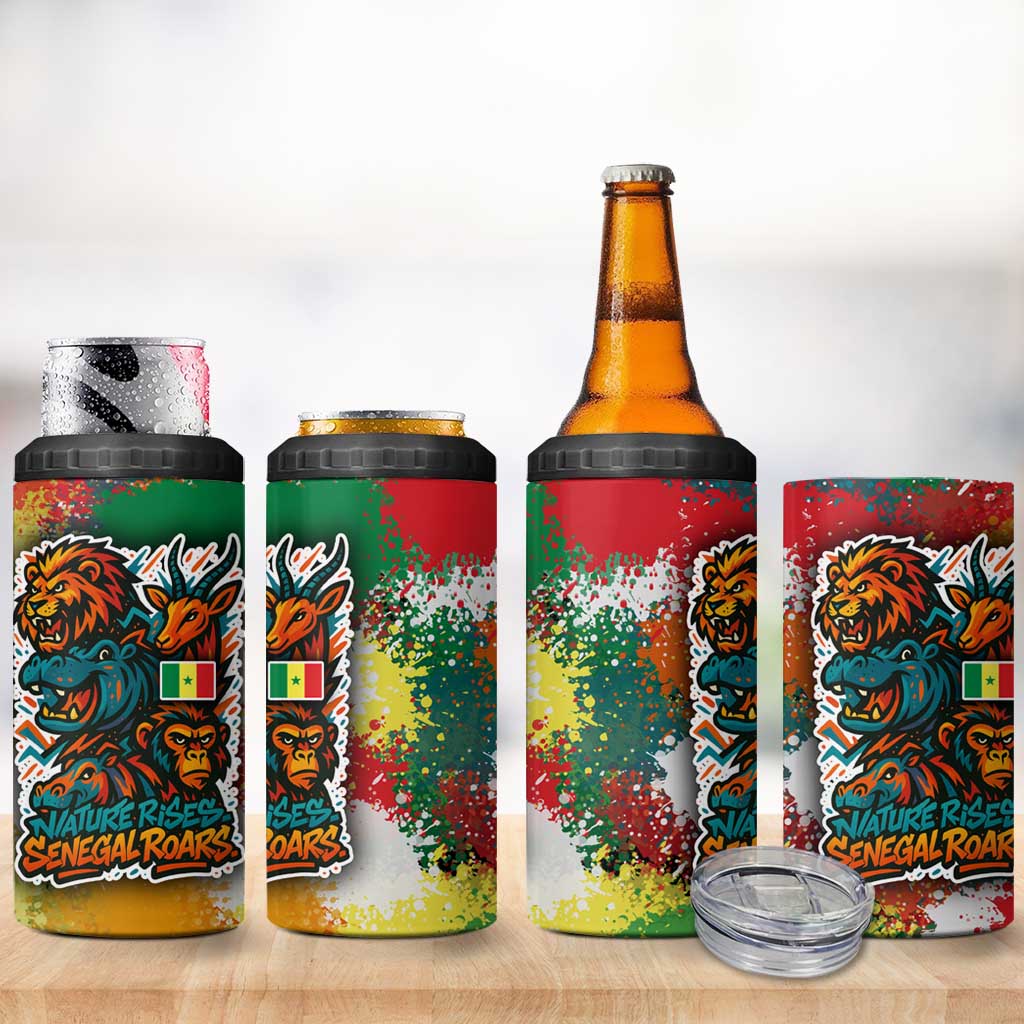 Senegal 4 in 1 Can Cooler Tumbler with Colorful Wildlife Graffiti and Nature Rises Roars Design - Wonder Print Shop