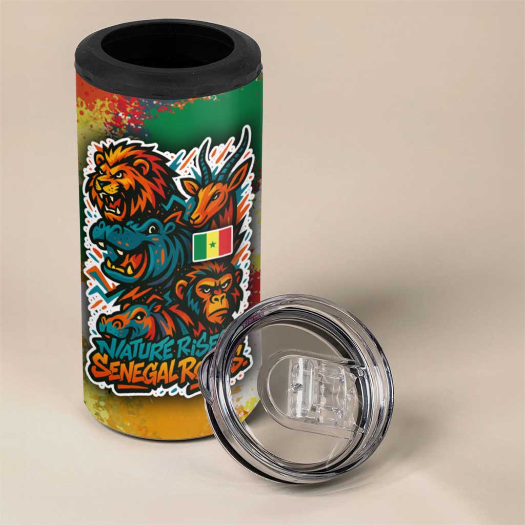 Senegal 4 in 1 Can Cooler Tumbler with Colorful Wildlife Graffiti and Nature Rises Roars Design - Wonder Print Shop