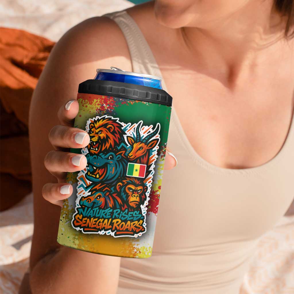 Senegal 4 in 1 Can Cooler Tumbler with Colorful Wildlife Graffiti and Nature Rises Roars Design - Wonder Print Shop