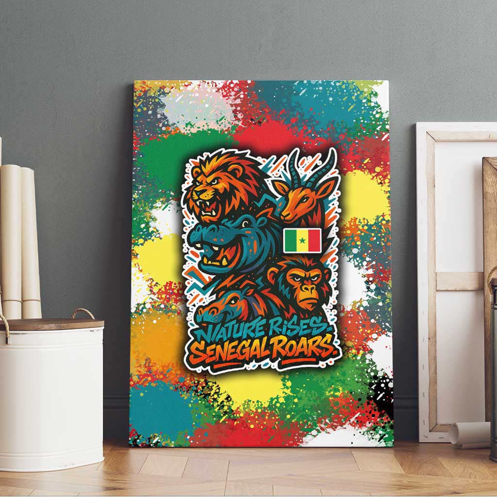 Senegal Canvas Wall Art with Colorful Wildlife Graffiti and Nature Rises Roars Design - Wonder Print Shop
