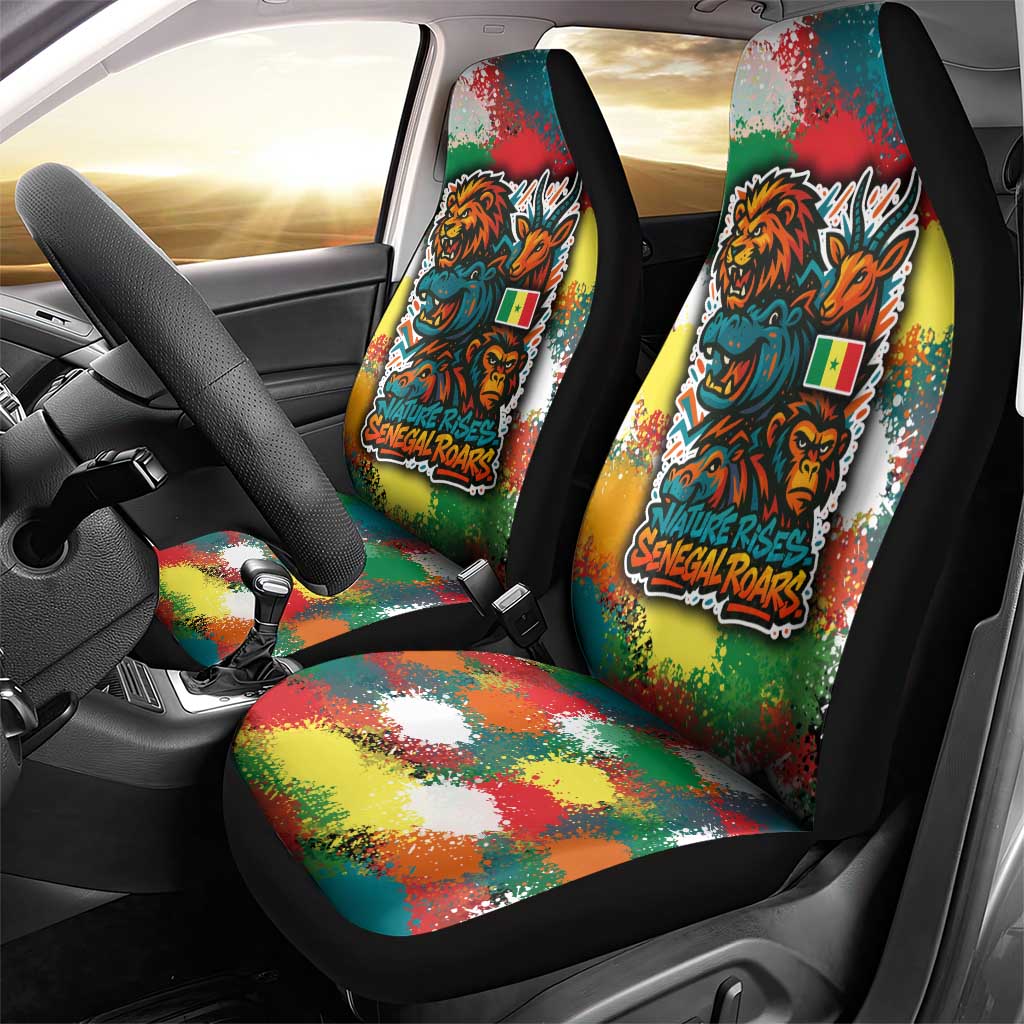 Senegal Car Seat Cover with Colorful Wildlife Graffiti and Nature Rises Roars Design - Wonder Print Shop