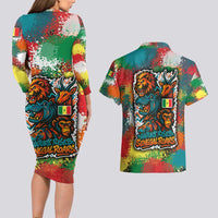 Senegal Couples Matching Long Sleeve Bodycon Dress and Hawaiian Shirt with Colorful Wildlife Graffiti and Nature Rises Roars Design - Wonder Print Shop