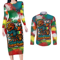 Senegal Couples Matching Long Sleeve Bodycon Dress and Long Sleeve Button Shirt with Colorful Wildlife Graffiti and Nature Rises Roars Design - Wonder Print Shop