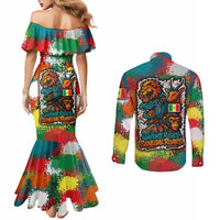 Senegal Couples Matching Mermaid Dress and Long Sleeve Button Shirt with Colorful Wildlife Graffiti and Nature Rises Roars Design - Wonder Print Shop