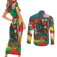 Senegal Couples Matching Short Sleeve Bodycon Dress and Long Sleeve Button Shirt with Colorful Wildlife Graffiti and Nature Rises Roars Design - Wonder Print Shop