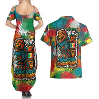 Senegal Couples Matching Summer Maxi Dress and Hawaiian Shirt with Colorful Wildlife Graffiti and Nature Rises Roars Design - Wonder Print Shop