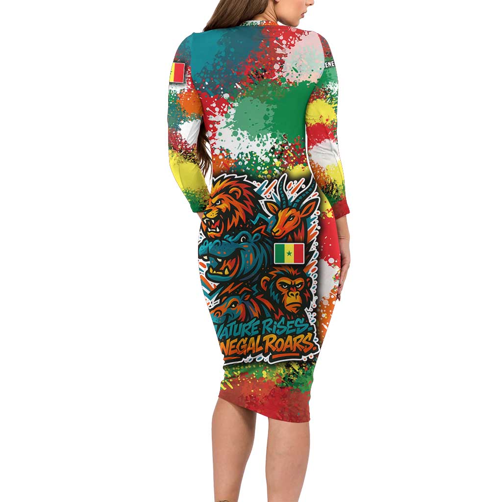 Senegal Family Matching Long Sleeve Bodycon Dress and Hawaiian Shirt with Colorful Wildlife Graffiti and Nature Rises Roars Design - Wonder Print Shop