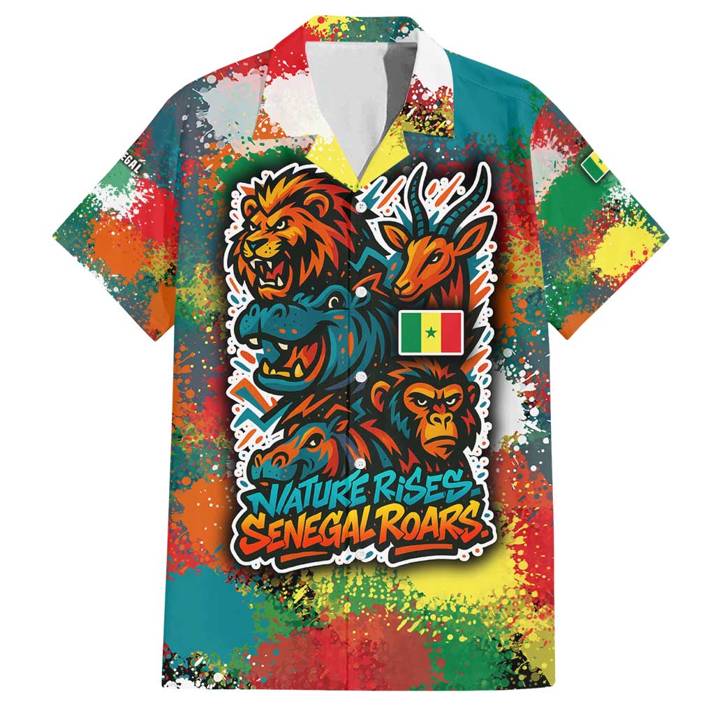 Senegal Family Matching Off Shoulder Short Dress and Hawaiian Shirt with Colorful Wildlife Graffiti and Nature Rises Roars Design - Wonder Print Shop