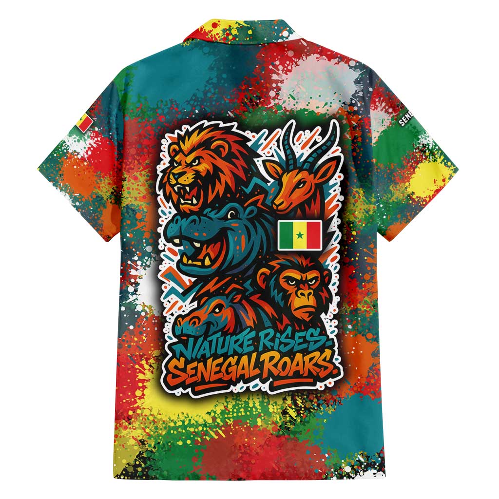 Senegal Family Matching Off Shoulder Short Dress and Hawaiian Shirt with Colorful Wildlife Graffiti and Nature Rises Roars Design - Wonder Print Shop