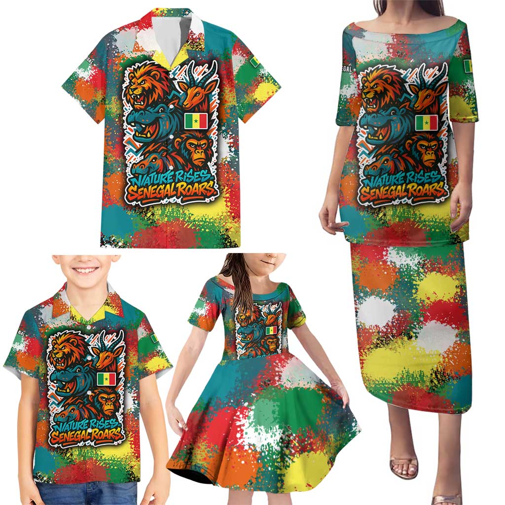 Senegal Family Matching Puletasi and Hawaiian Shirt with Colorful Wildlife Graffiti and Nature Rises Roars Design - Wonder Print Shop
