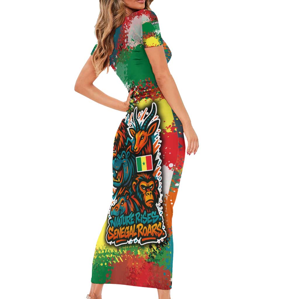 Senegal Family Matching Short Sleeve Bodycon Dress and Hawaiian Shirt with Colorful Wildlife Graffiti and Nature Rises Roars Design - Wonder Print Shop