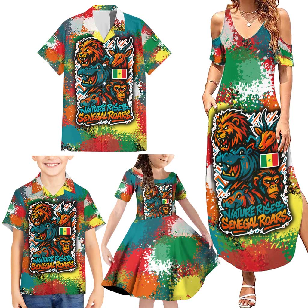 Senegal Family Matching Summer Maxi Dress and Hawaiian Shirt with Colorful Wildlife Graffiti and Nature Rises Roars Design - Wonder Print Shop