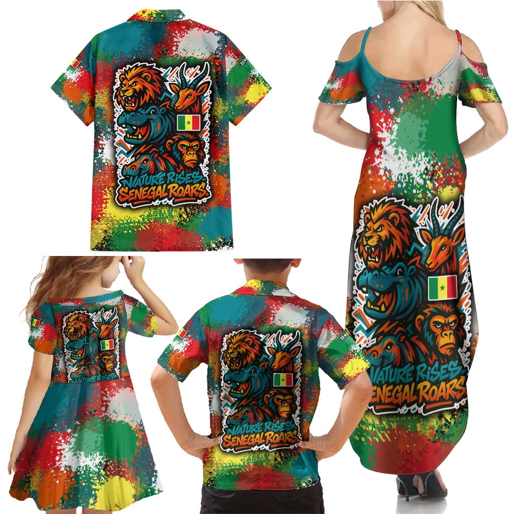 Senegal Family Matching Summer Maxi Dress and Hawaiian Shirt with Colorful Wildlife Graffiti and Nature Rises Roars Design - Wonder Print Shop