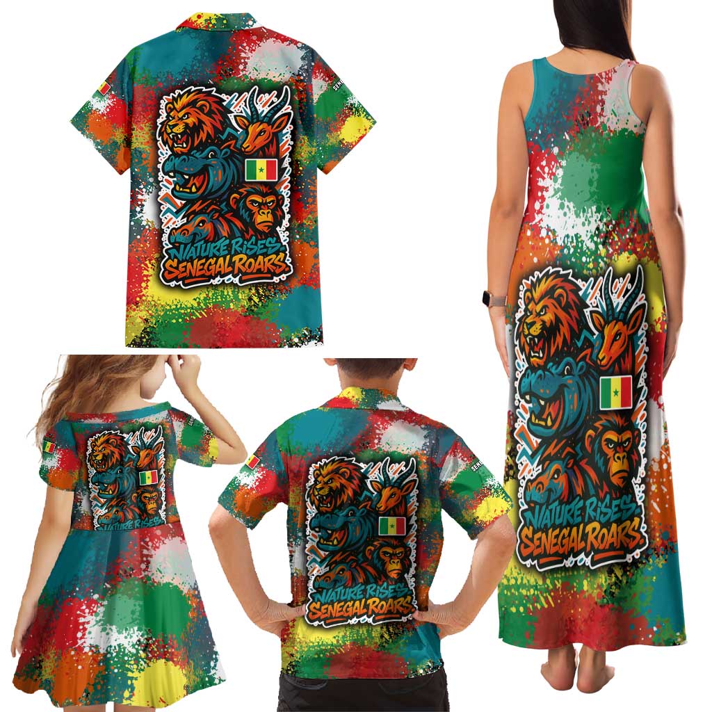 Senegal Family Matching Tank Maxi Dress and Hawaiian Shirt with Colorful Wildlife Graffiti and Nature Rises Roars Design - Wonder Print Shop
