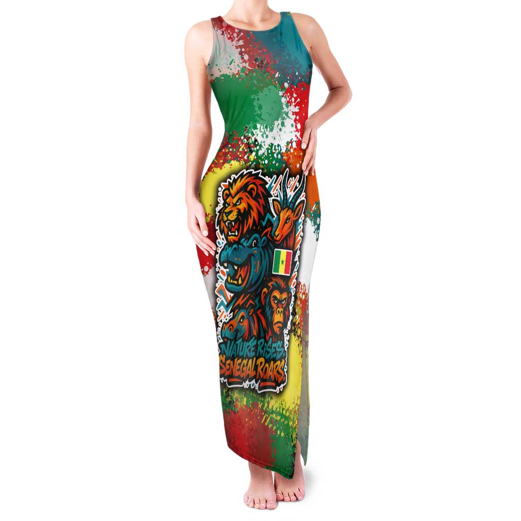 Senegal Family Matching Tank Maxi Dress and Hawaiian Shirt with Colorful Wildlife Graffiti and Nature Rises Roars Design - Wonder Print Shop