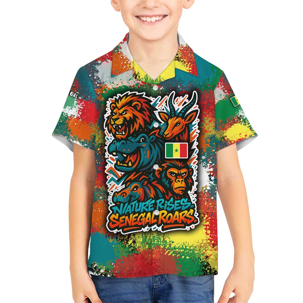 Senegal Family Matching Tank Maxi Dress and Hawaiian Shirt with Colorful Wildlife Graffiti and Nature Rises Roars Design - Wonder Print Shop