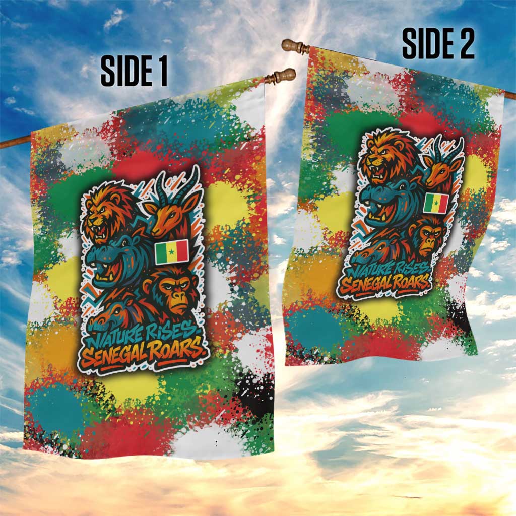Senegal Garden Flag with Colorful Wildlife Graffiti and Nature Rises Roars Design - Wonder Print Shop