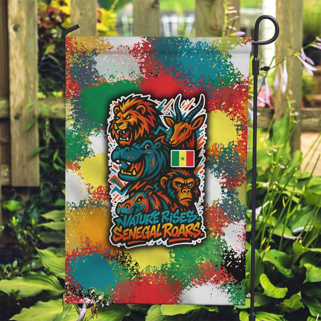 Senegal Garden Flag with Colorful Wildlife Graffiti and Nature Rises Roars Design - Wonder Print Shop
