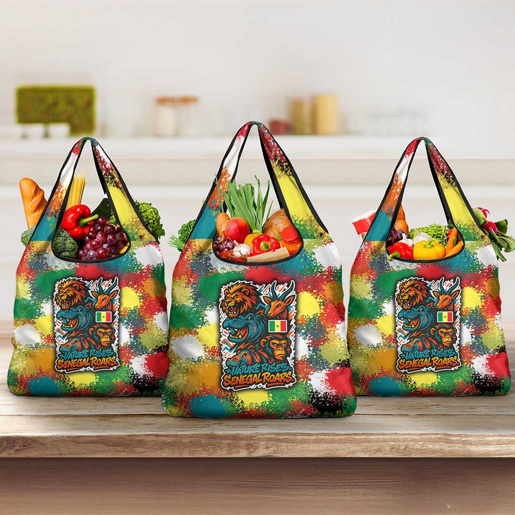 Senegal Grocery Bag with Colorful Wildlife Graffiti and Nature Rises Roars Design - Wonder Print Shop