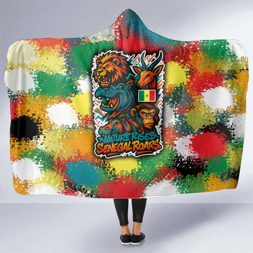 Senegal Hooded Blanket with Colorful Wildlife Graffiti and Nature Rises Roars Design - Wonder Print Shop