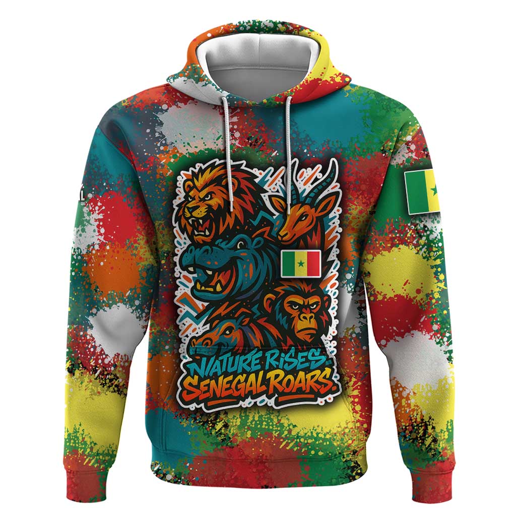 Senegal Hoodie with Colorful Wildlife Graffiti and Nature Rises Roars Design - Wonder Print Shop