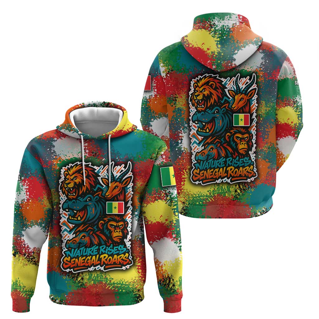 Senegal Hoodie with Colorful Wildlife Graffiti and Nature Rises Roars Design - Wonder Print Shop