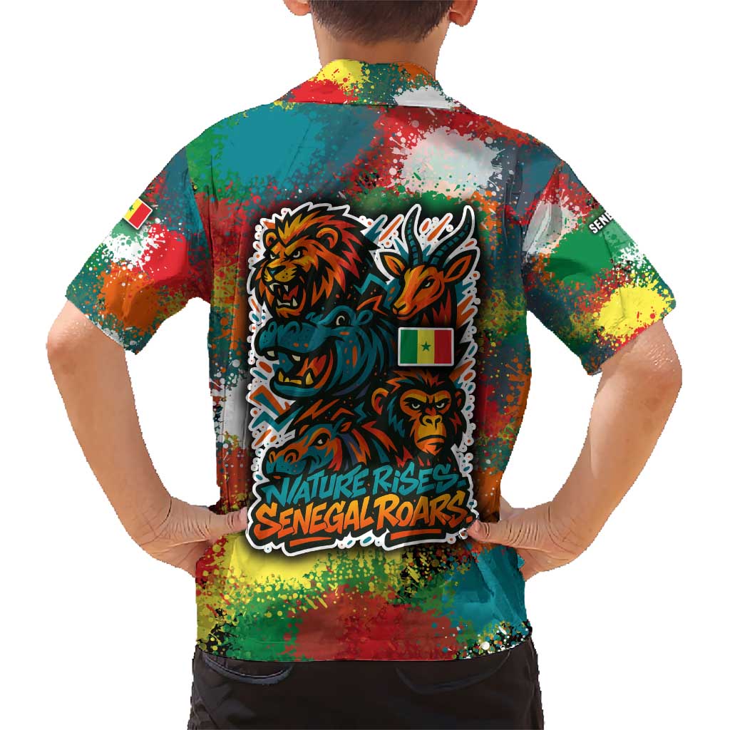 Senegal Kid Hawaiian Shirt with Colorful Wildlife Graffiti and Nature Rises Roars Design - Wonder Print Shop