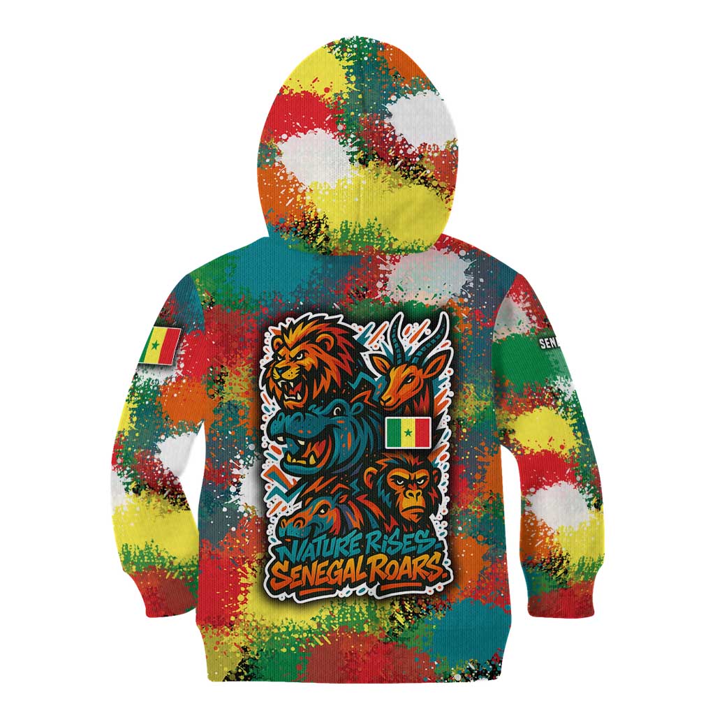 Senegal Kid Hoodie with Colorful Wildlife Graffiti and Nature Rises Roars Design - Wonder Print Shop