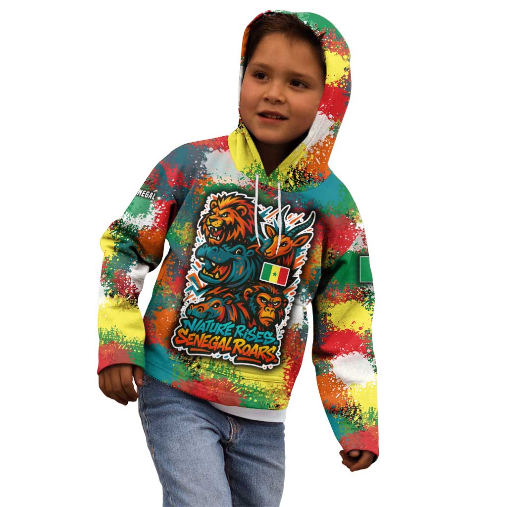 Senegal Kid Hoodie with Colorful Wildlife Graffiti and Nature Rises Roars Design - Wonder Print Shop