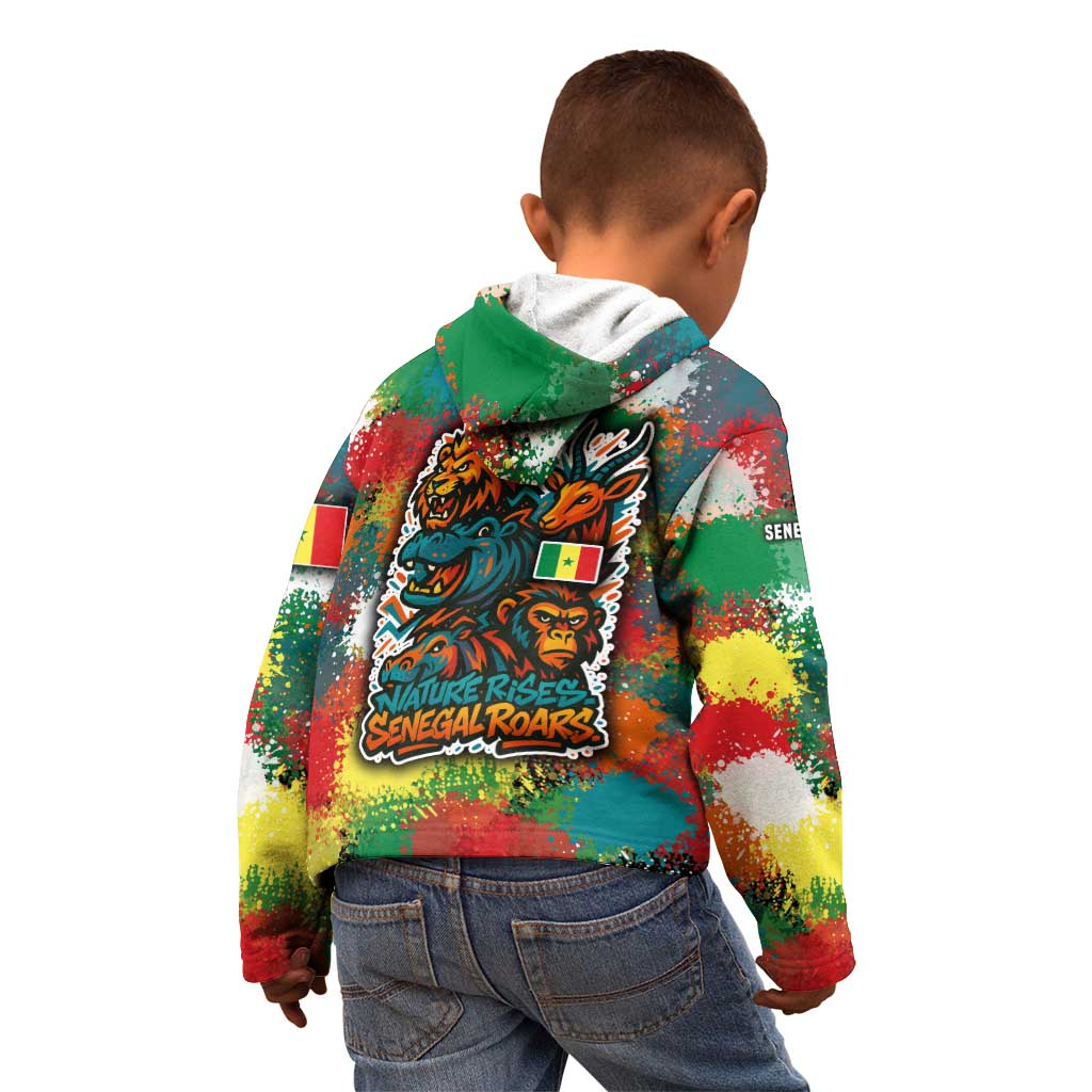 Senegal Kid Hoodie with Colorful Wildlife Graffiti and Nature Rises Roars Design - Wonder Print Shop