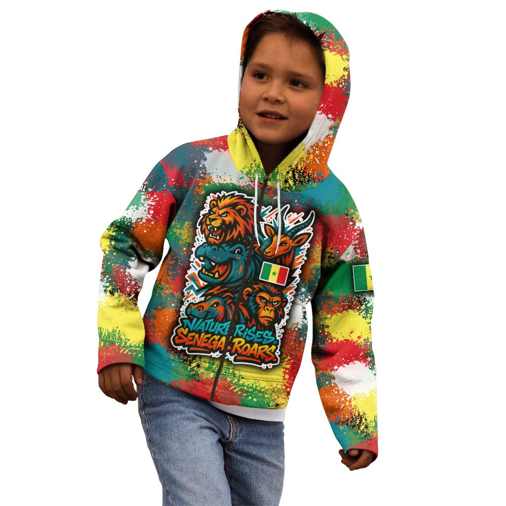 Senegal Kid Hoodie with Colorful Wildlife Graffiti and Nature Rises Roars Design - Wonder Print Shop