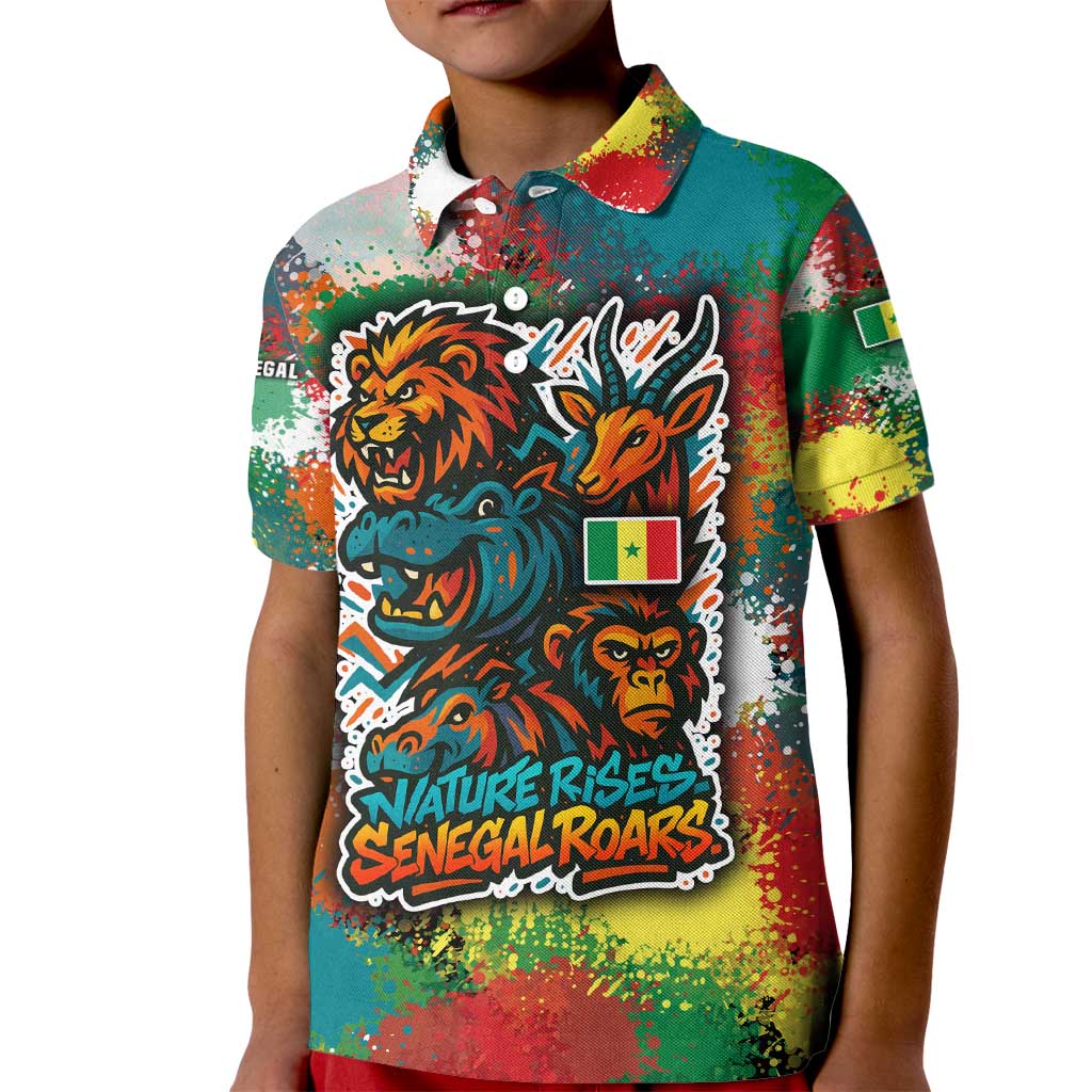 Senegal Kid Polo Shirt with Colorful Wildlife Graffiti and Nature Rises Roars Design - Wonder Print Shop