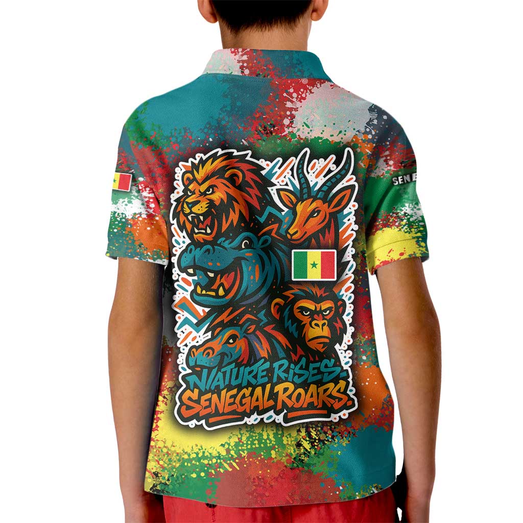 Senegal Kid Polo Shirt with Colorful Wildlife Graffiti and Nature Rises Roars Design - Wonder Print Shop