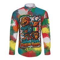 Senegal Long Sleeve Button Shirt with Colorful Wildlife Graffiti and Nature Rises Roars Design - Wonder Print Shop