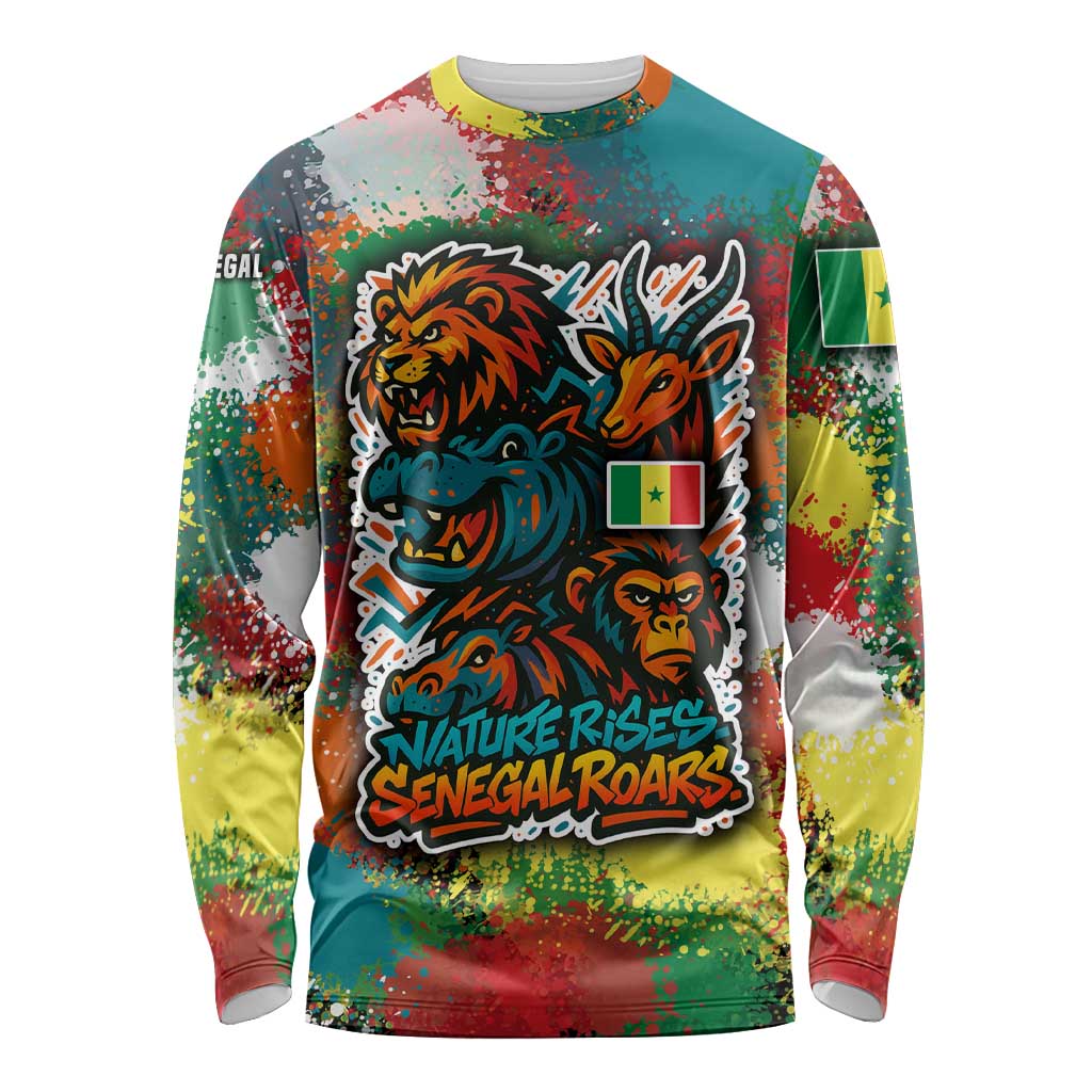 Senegal Long Sleeve Shirt with Colorful Wildlife Graffiti and Nature Rises Roars Design - Wonder Print Shop