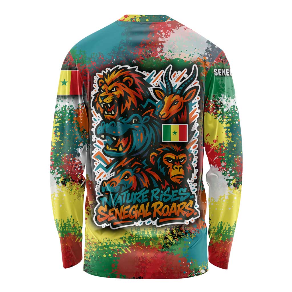 Senegal Long Sleeve Shirt with Colorful Wildlife Graffiti and Nature Rises Roars Design - Wonder Print Shop