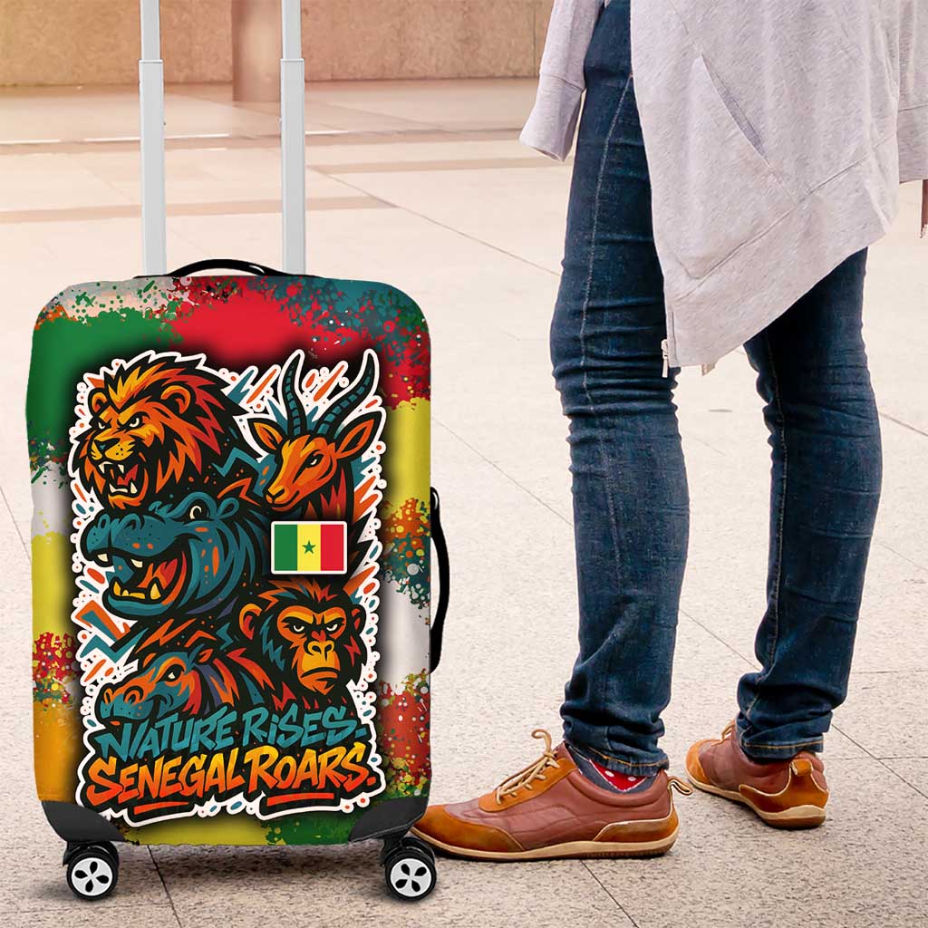 Senegal Luggage Cover with Colorful Wildlife Graffiti and Nature Rises Roars Design - Wonder Print Shop