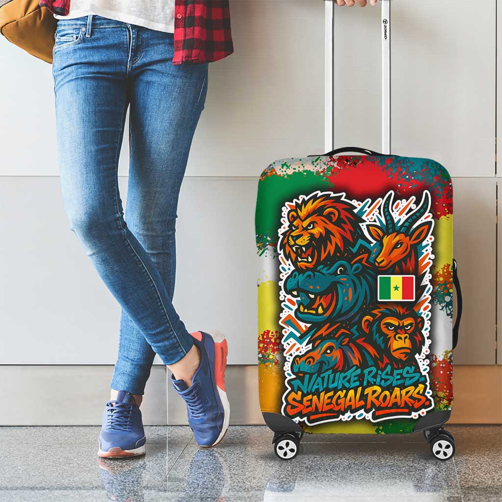 Senegal Luggage Cover with Colorful Wildlife Graffiti and Nature Rises Roars Design - Wonder Print Shop