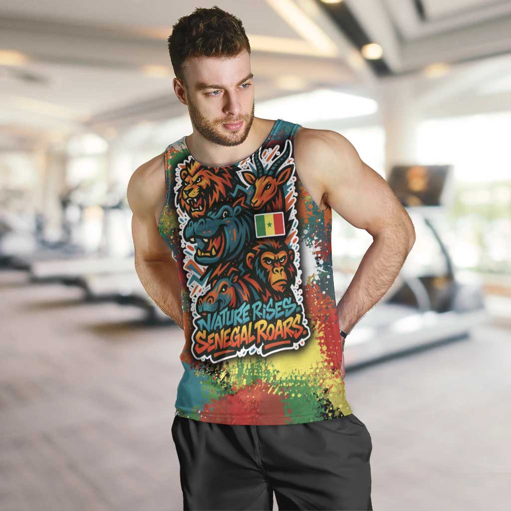 Senegal Men Tank Top with Colorful Wildlife Graffiti and Nature Rises Roars Design - Wonder Print Shop