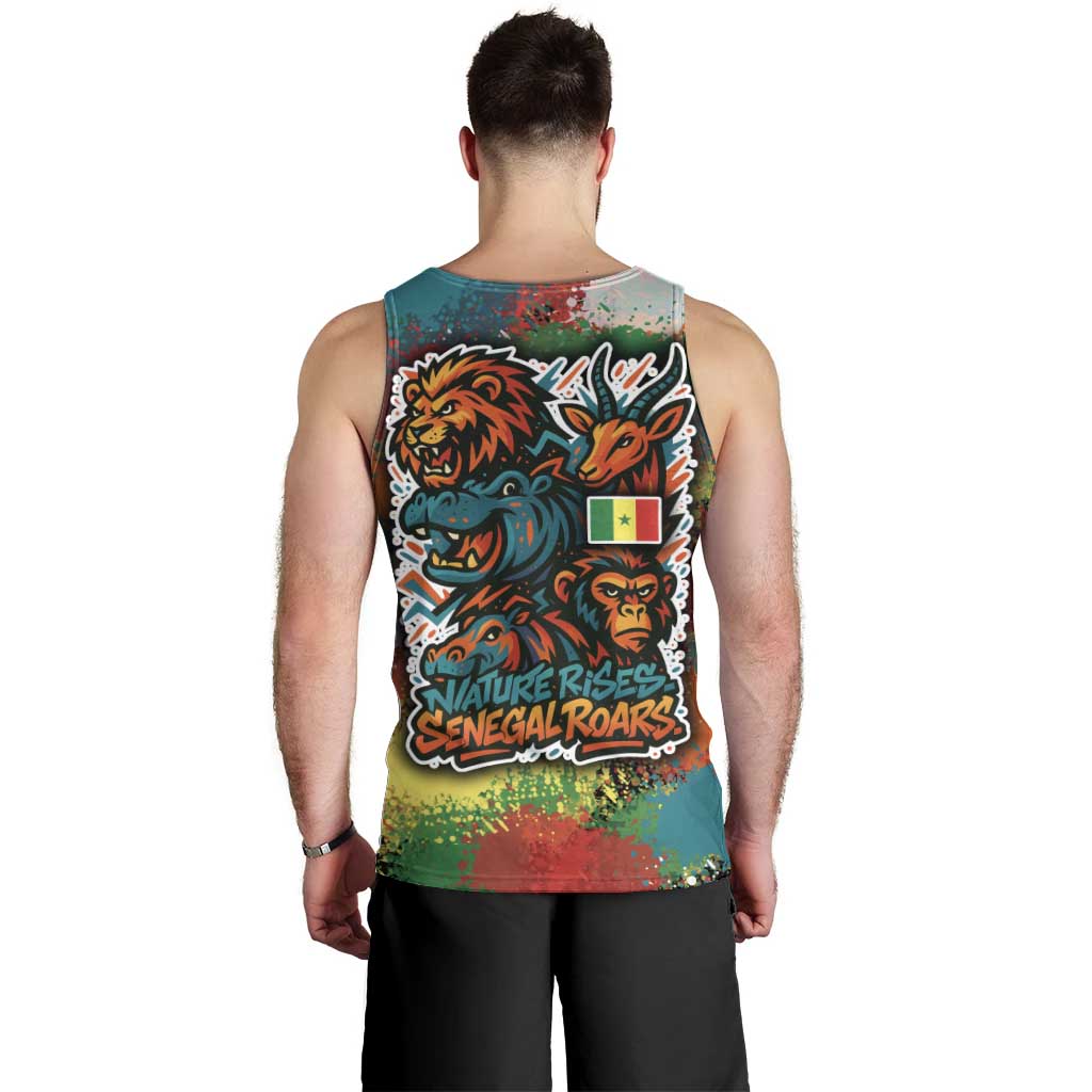 Senegal Men Tank Top with Colorful Wildlife Graffiti and Nature Rises Roars Design - Wonder Print Shop