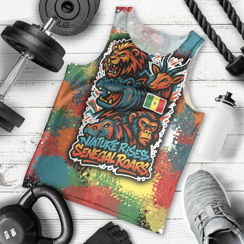 Senegal Men Tank Top with Colorful Wildlife Graffiti and Nature Rises Roars Design - Wonder Print Shop