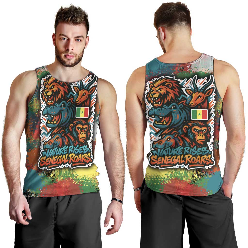 Senegal Men Tank Top with Colorful Wildlife Graffiti and Nature Rises Roars Design - Wonder Print Shop