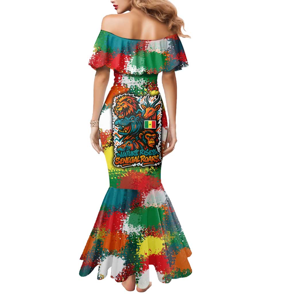 Senegal Mermaid Dress with Colorful Wildlife Graffiti and Nature Rises Roars Design - Wonder Print Shop