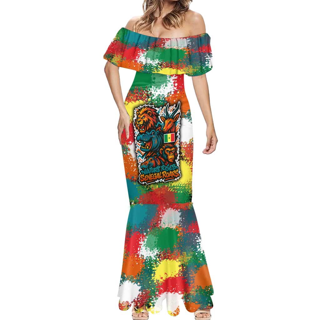 Senegal Mermaid Dress with Colorful Wildlife Graffiti and Nature Rises Roars Design - Wonder Print Shop