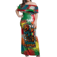Senegal Off Shoulder Maxi Dress with Colorful Wildlife Graffiti and Nature Rises Roars Design - Wonder Print Shop