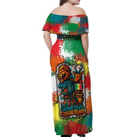 Senegal Off Shoulder Maxi Dress with Colorful Wildlife Graffiti and Nature Rises Roars Design - Wonder Print Shop