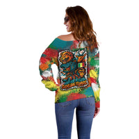 Senegal Off Shoulder Sweater with Colorful Wildlife Graffiti and Nature Rises Roars Design - Wonder Print Shop