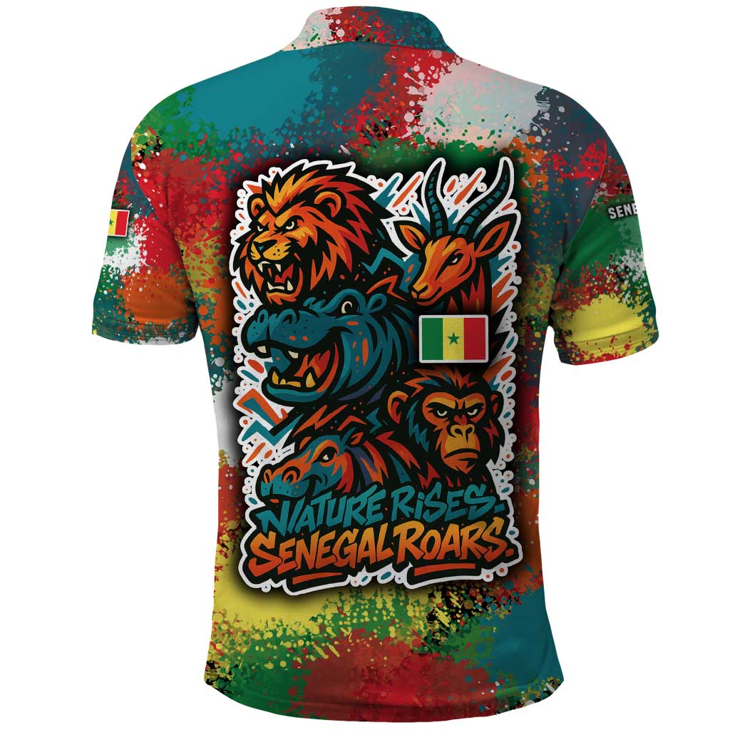 Senegal Polo Shirt with Colorful Wildlife Graffiti and Nature Rises Roars Design - Wonder Print Shop